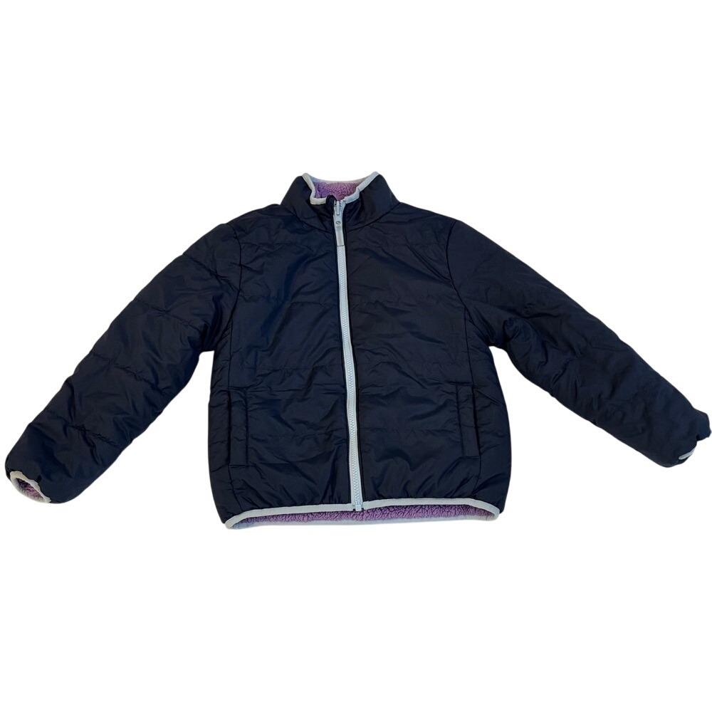Girls jacket used size M 7/8 Puffer jacket reversible Purple and Blue Girls